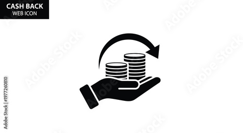 Hand offering coins with a circular arrow a cash back icon silhouette