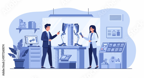 Man and Woman Working on 3D Printer.