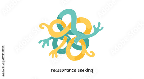 Emotional state icons, reassurance seeking, anxiety symbols, vector graphics