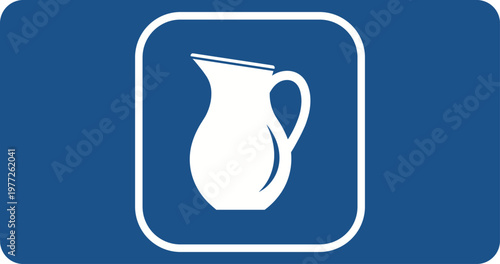 Water Pitcher Icon in Blue Background Representing Beverage Container, Drink Service, Kitchen Utensil, and Hospitality Design Elements