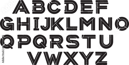 Distinctive geometric font displaying the complete set of uppercase and lowercase letters