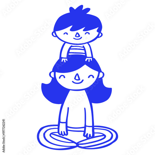Mother with Kid on Head Cartoon