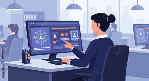 Woman Working on Computer in Office.