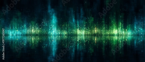 Abstract Neon City Skyline Reflection Over Water