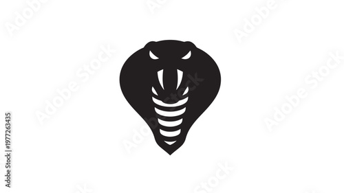 Cobra head logo with flared hood and sharp fangs, a simple black silhouette against a white background, evoking power and danger.