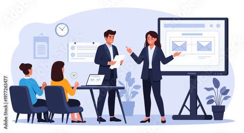 Business Professionals Presenting Data on Screen.