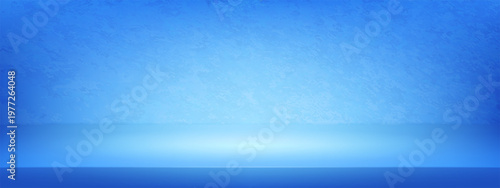 Futuristic blue background with limbo surface. 3d product platform with floor in showroom or abstract studio. Spotlight base layout for presentation with luxury counter. Empty shelf for winter design