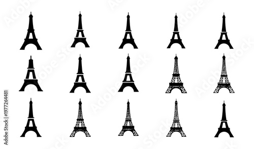 Eiffel Tower symbol icon set Paris landmark silhouette vector illustration