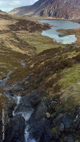 Glacial lake Llyn Idwal in Cwm Idwal valley, Eryri Snowdonia National Park, North Wales, UK