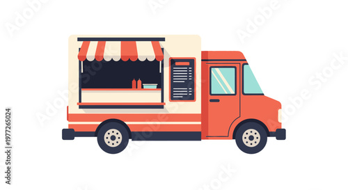 Cartoon food truck illustration on white background for culinary design