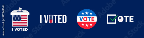 Set of Vote Labels USA Election Day Voting Box and I Voted Sticker Vector Illustration