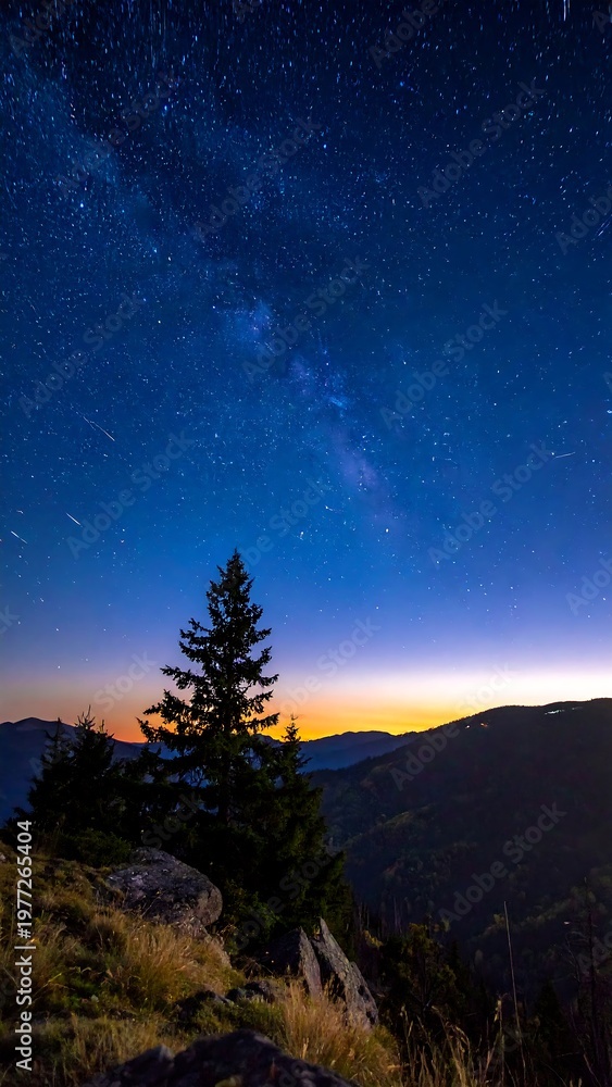 Fototapeta premium Night sky over mountains with Milky Way