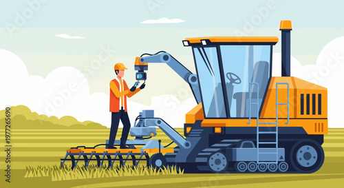 Farmer Operating Heavy Agricultural Machinery Equipment.