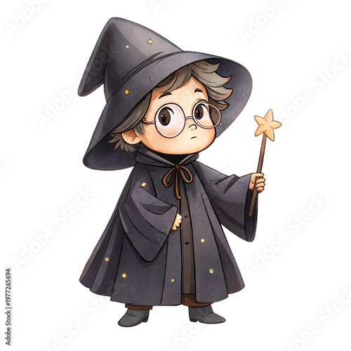 Foto Charming watercolor young wizard character