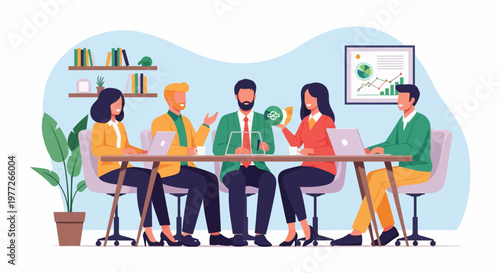 Group of Colleagues Discussing Project Together.