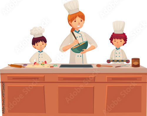 Family baking together making cookies and pastries