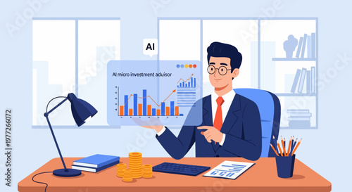 Man Analyzing AI Data on Digital Screen.