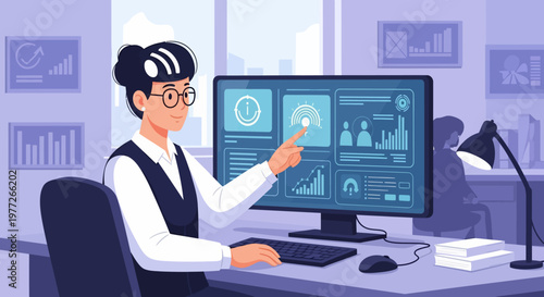 Man Analyzing Data on Computer Screen.