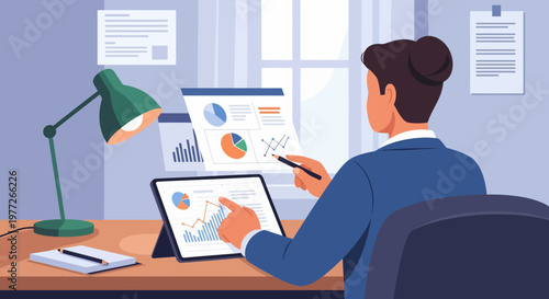 Man Analyzing Data on Digital Tablet.