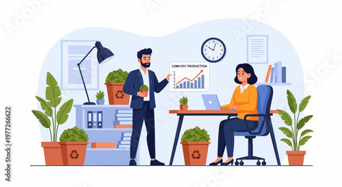 Man and woman working together in office.