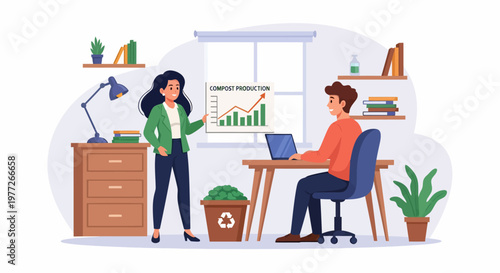 Man and Woman Working in Modern Office.