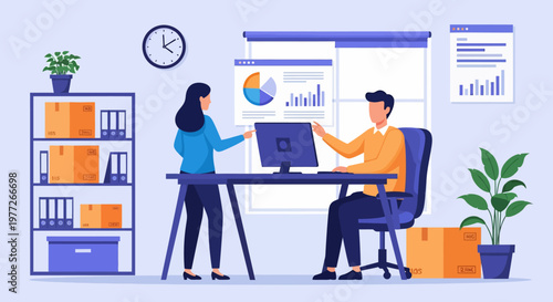 Man and Woman Working Together Office.