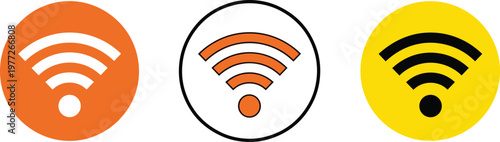 WiFi Signal Icon Set in Orange and Yellow Colors Representing Wireless Internet, Connectivity, Network Access, and Digital Communication Design Elements