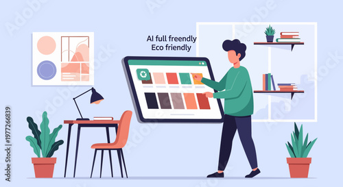 Man holding digital tablet with color palette.