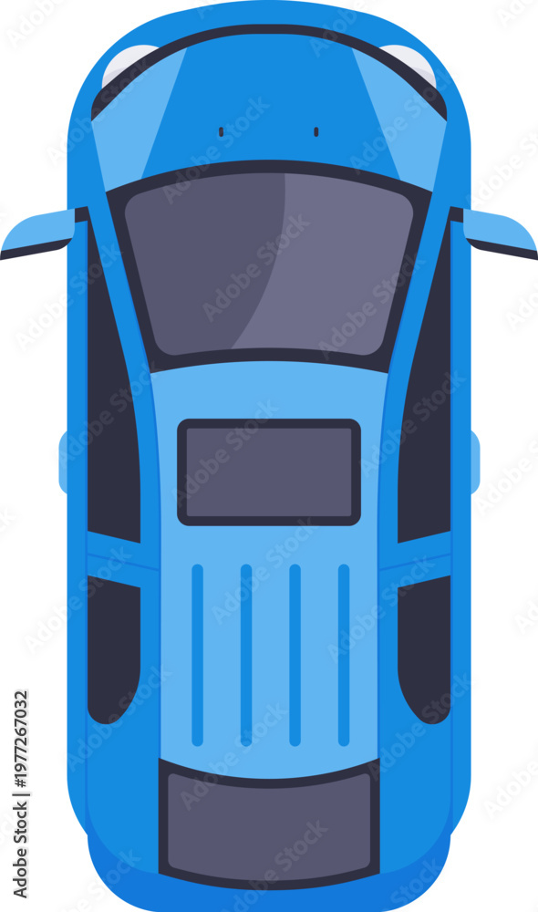 Naklejka premium Blue car driving top view vector illustration