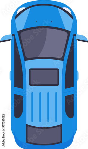 Blue car driving top view vector illustration