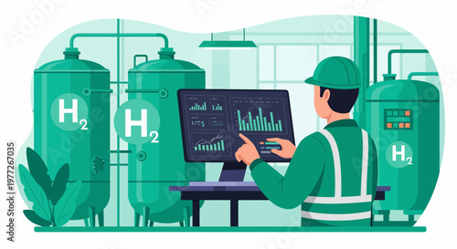 Man in Green Uniform Working with Hydrogen Tanks.