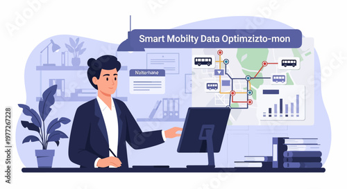 Man Interacting with Computer Screen Illustration.