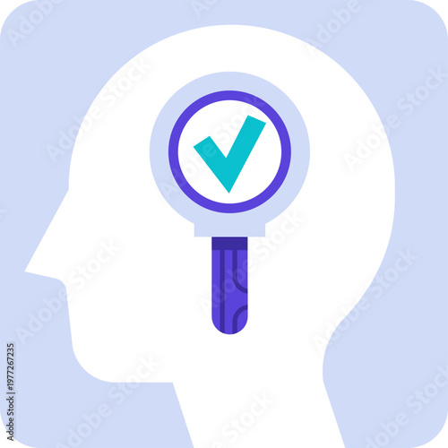 Human head holding magnifying glass finding solution