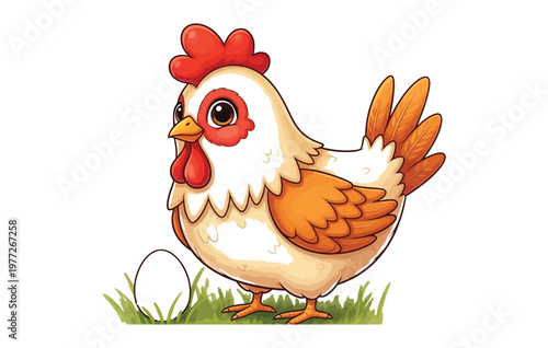 Title charming cartoon chicken illustration a delightful farm animal portrait with vibrant colors and playful details description a colorful cartoon chicken stands proudly with a