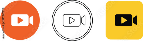 Video Play Icon Set in Orange and Yellow Colors Representing Media Playback, Streaming, Recording, and Digital Content Interface Design Elements