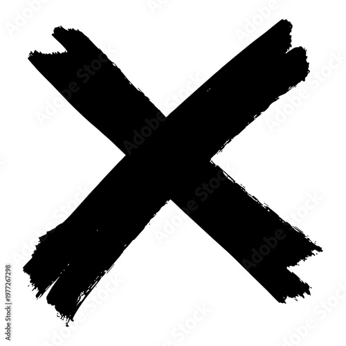 Black Hand Drawn Grunge Cross Mark Symbol on White Background