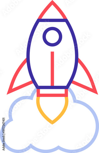 Startup rocket launching icon with exhaust cloud
