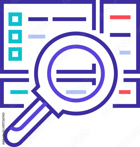 Magnifying glass analyzing document with data and checkboxes