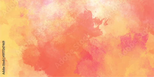 Abstract warm watercolor background with soft orange, yellow, and pink wash textures for artistic graphic design
