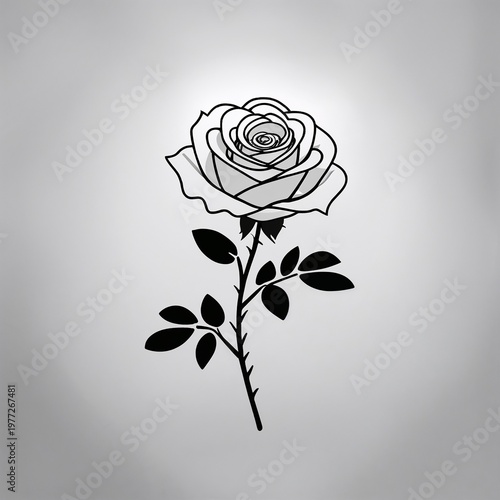 Bold 1970s retro rose line art illustration, minimalist black ink pop art floral isolated
