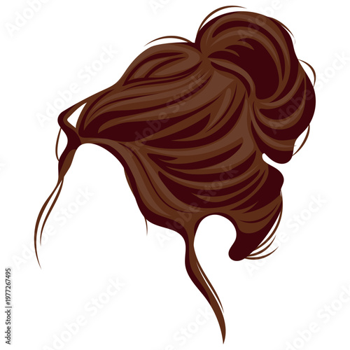 vector template of brown hair gathered in a careless, imperfect bun, for female characters, side view