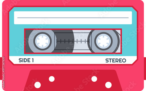 Flat design retro cassette tape recording stereo audio