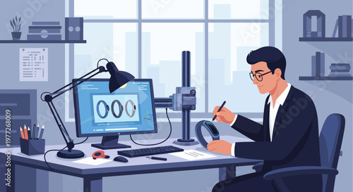 Man Working on Computer in Office.