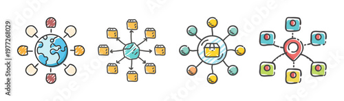 Distribution network icons showing global connections and logistics
