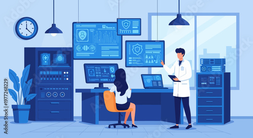 Scientist and researcher working together office.