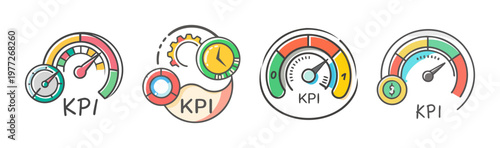 Key performance indicator KPI dashboard icons for business metrics and goals