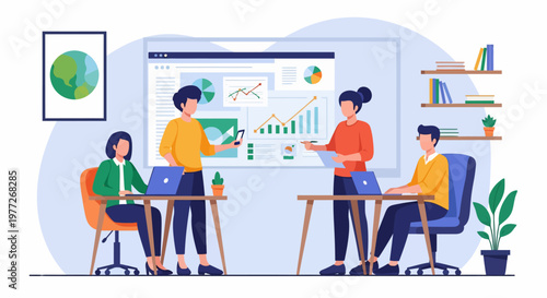 Team Collaboration Meeting with Business Charts.