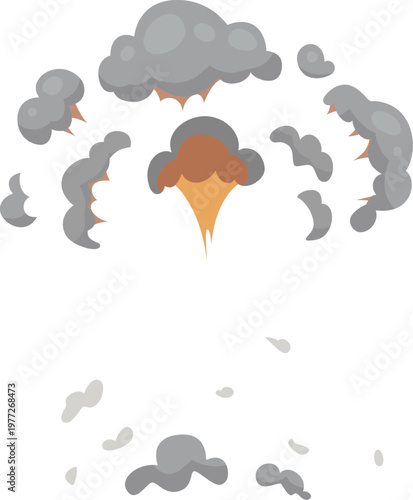 Cartoon explosion creating cloud of smoke and dust