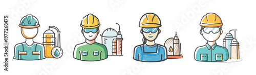 Industrial refinery worker icon representing labor in the oil and gas industry.