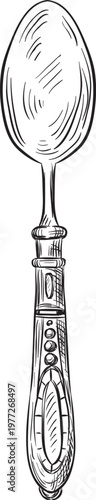 Vintage silver spoon utensil line art drawing